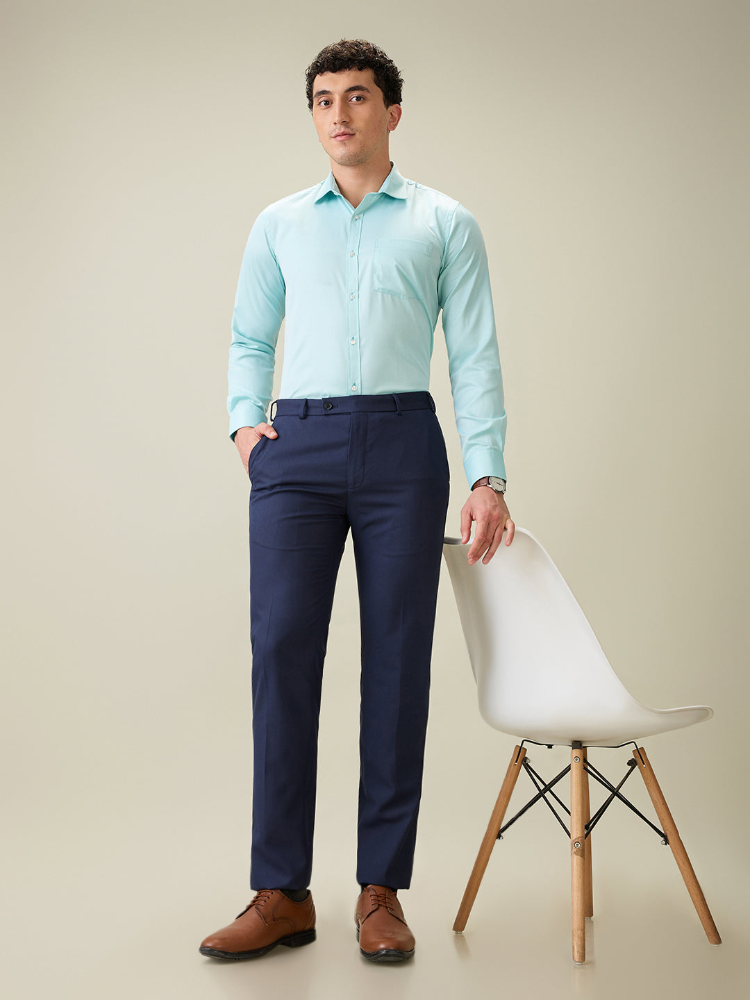 Raymond Men Blue Structure Slim Fit Polyester Blend Trouser