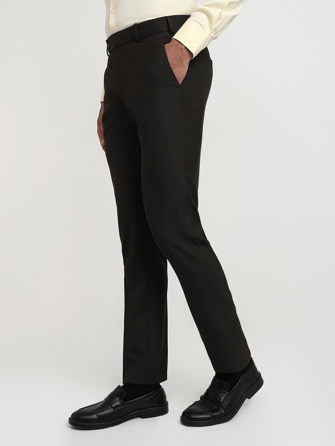 Raymond Men Brown Structure Slim Fit Polyester Blend Trouser