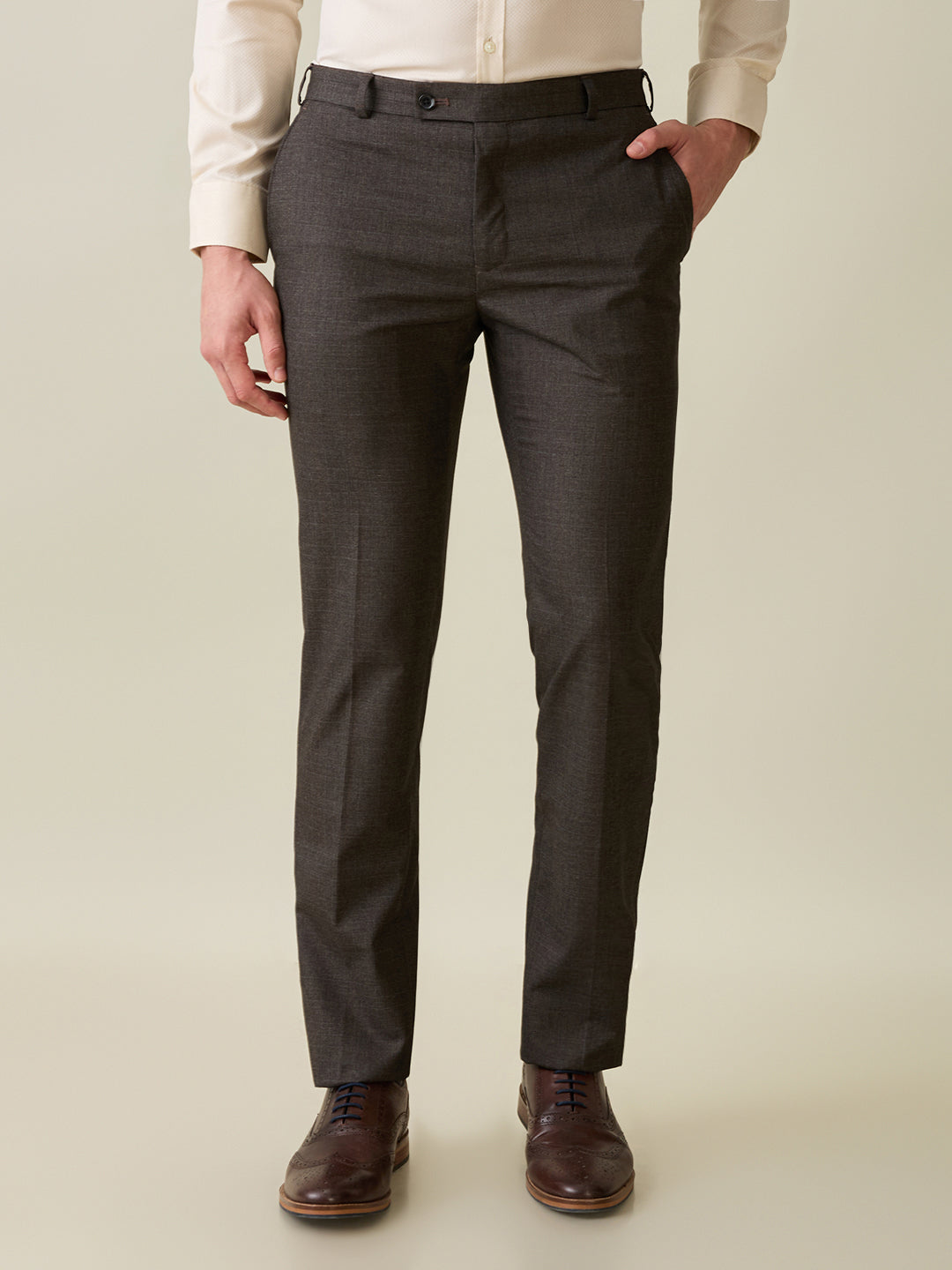 Raymond Men Brown Checks Slim Fit Polyester Blend Trouser