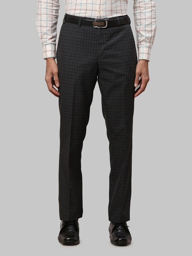 Raymond Grey Solid Contemporary Fit Polyester Blend Trouser