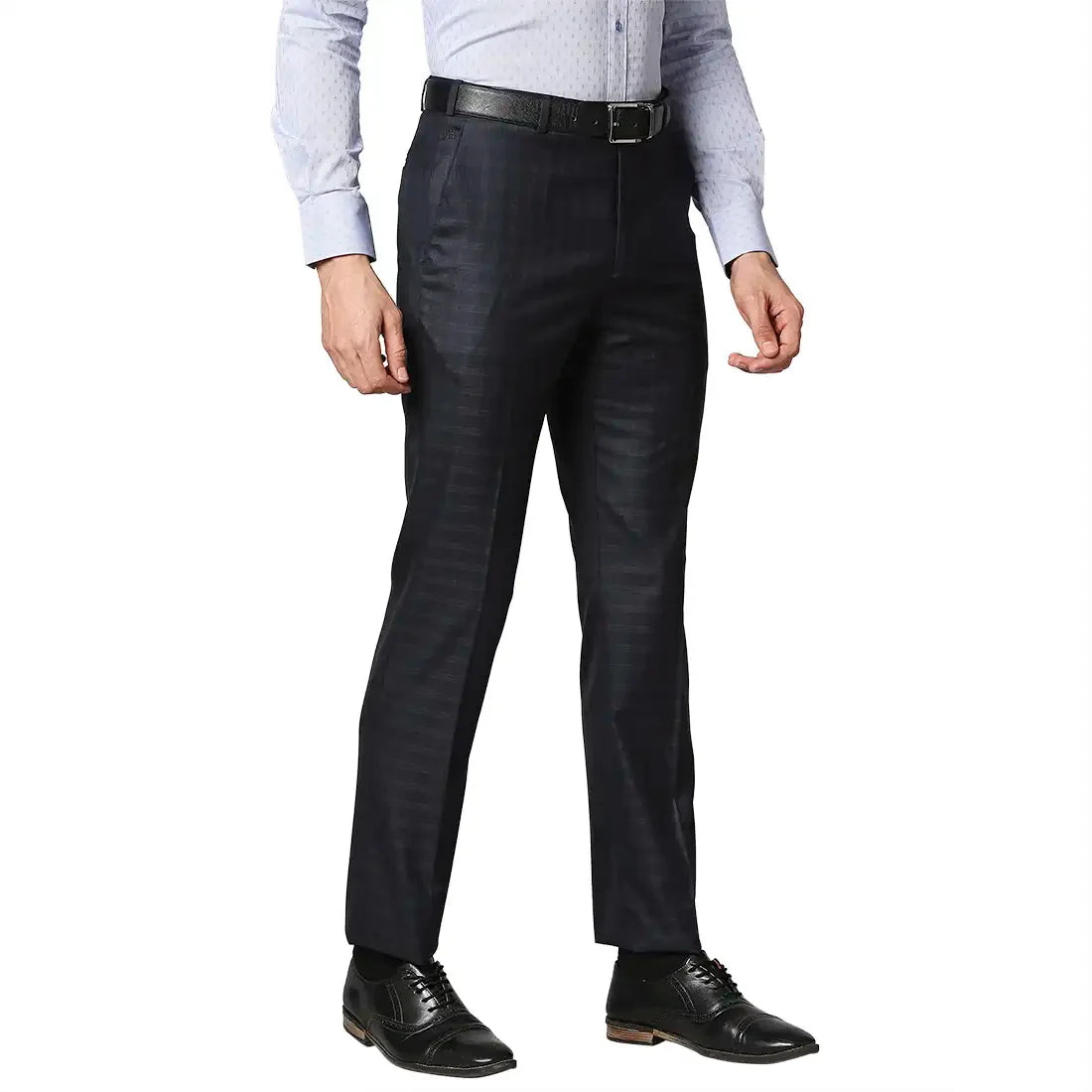 Men Blue Contemporary Fit Checks Polyester Blend Trouser