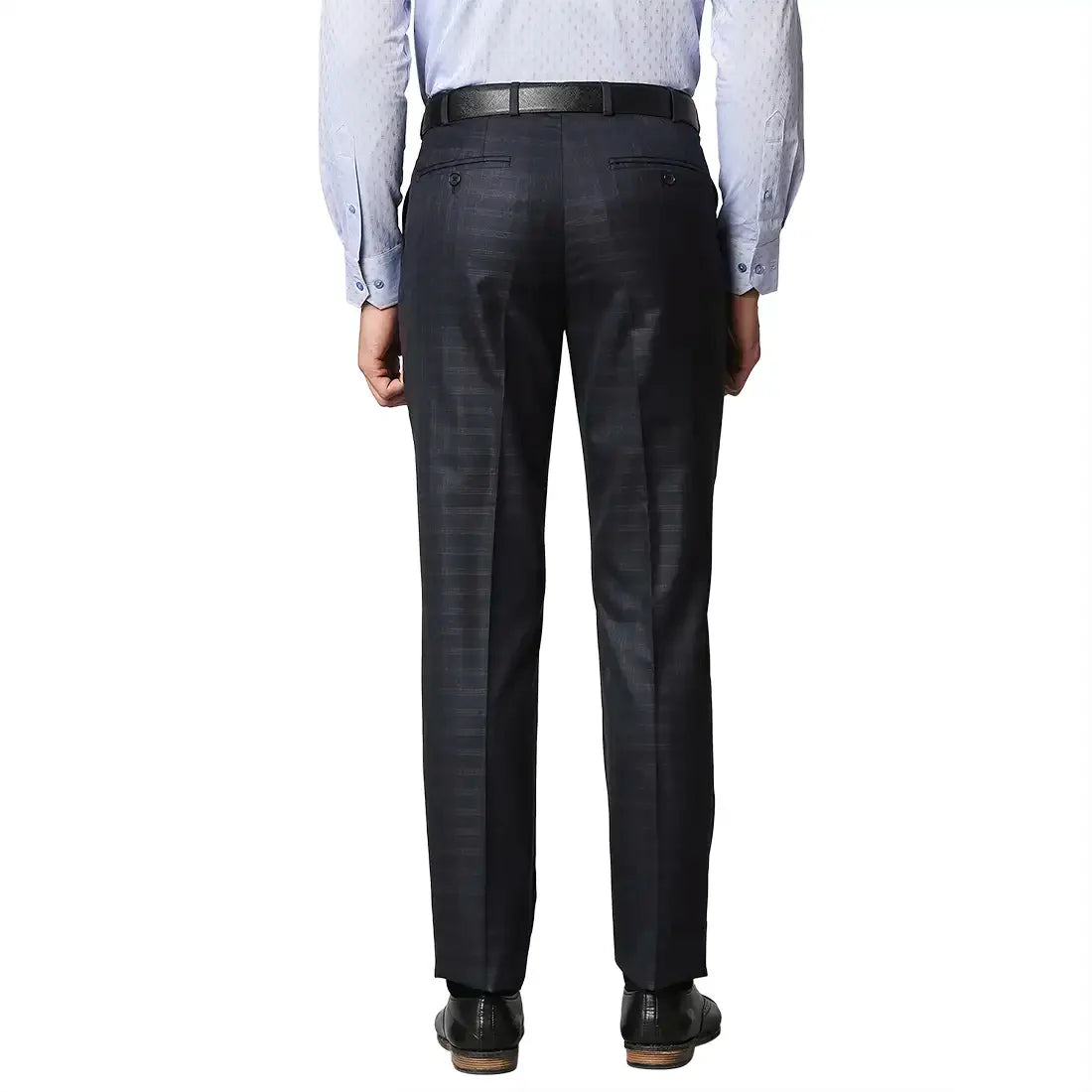 Men Blue Contemporary Fit Checks Polyester Blend Trouser