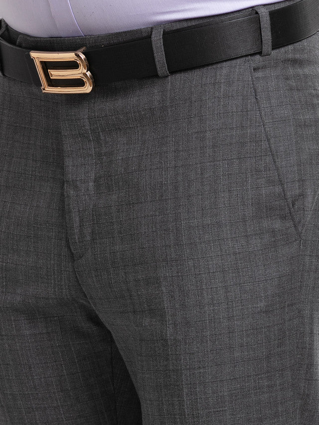 Raymond Grey Checks Contemporary Fit Polyester Blend Trouser