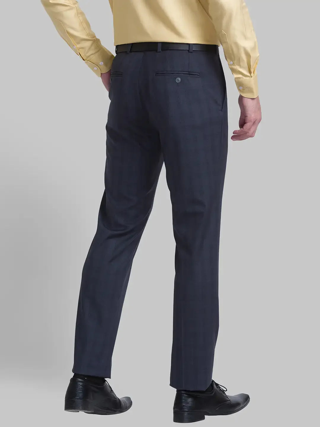 Men Grey Contemporary Fit Checks Polyester Blend Trouser