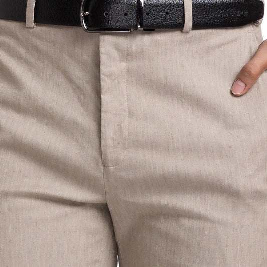 Men Fawn Contemporary Fit Solid Polyester Blend Trouser