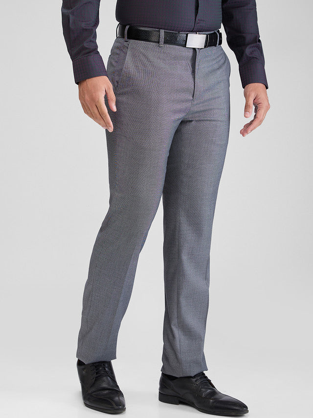 Raymond Men Grey Self Design Contemporary Fit Trouser
