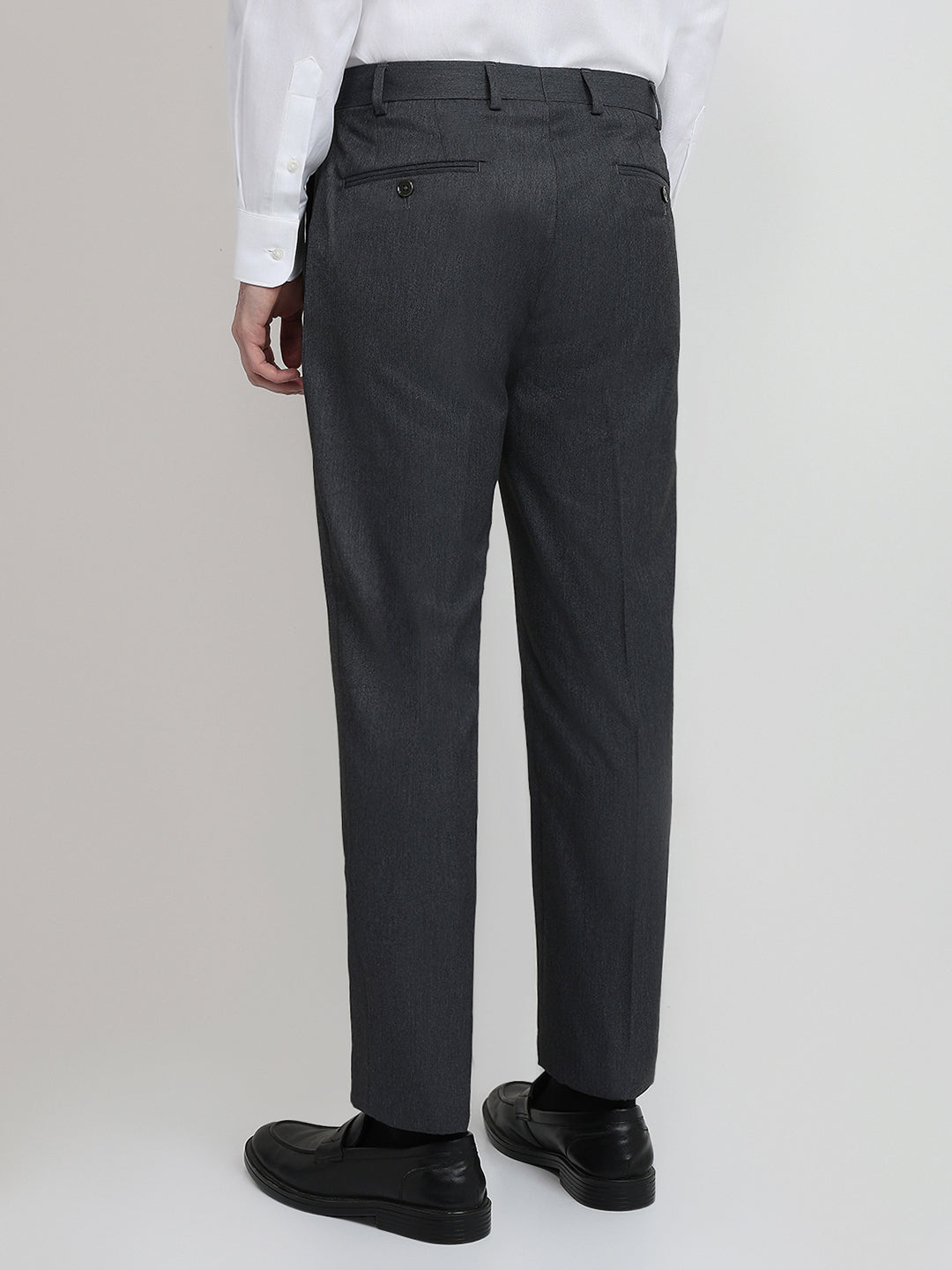 Raymond Men Grey Solid Contemporary Fit Polyester Blend Trouser