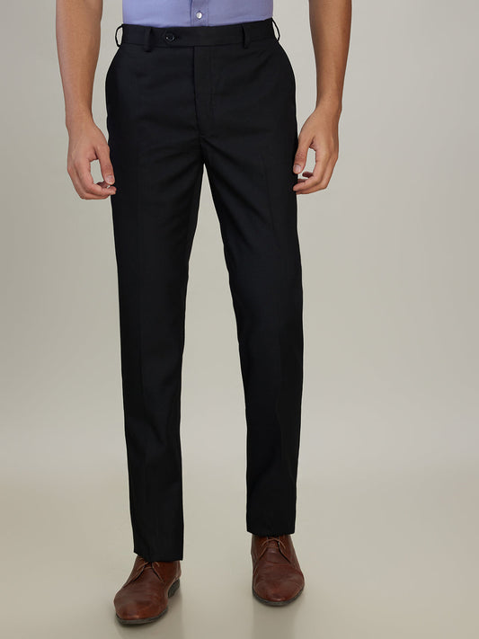 Raymond Men Black Solid Contemporary Fit Polyester Blend Trouser