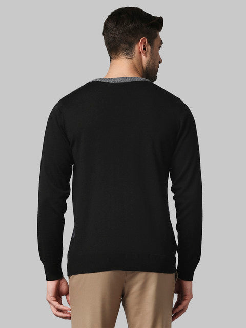 Raymond Men Black Stripe Regular Fit Acrlic Blend Sweater