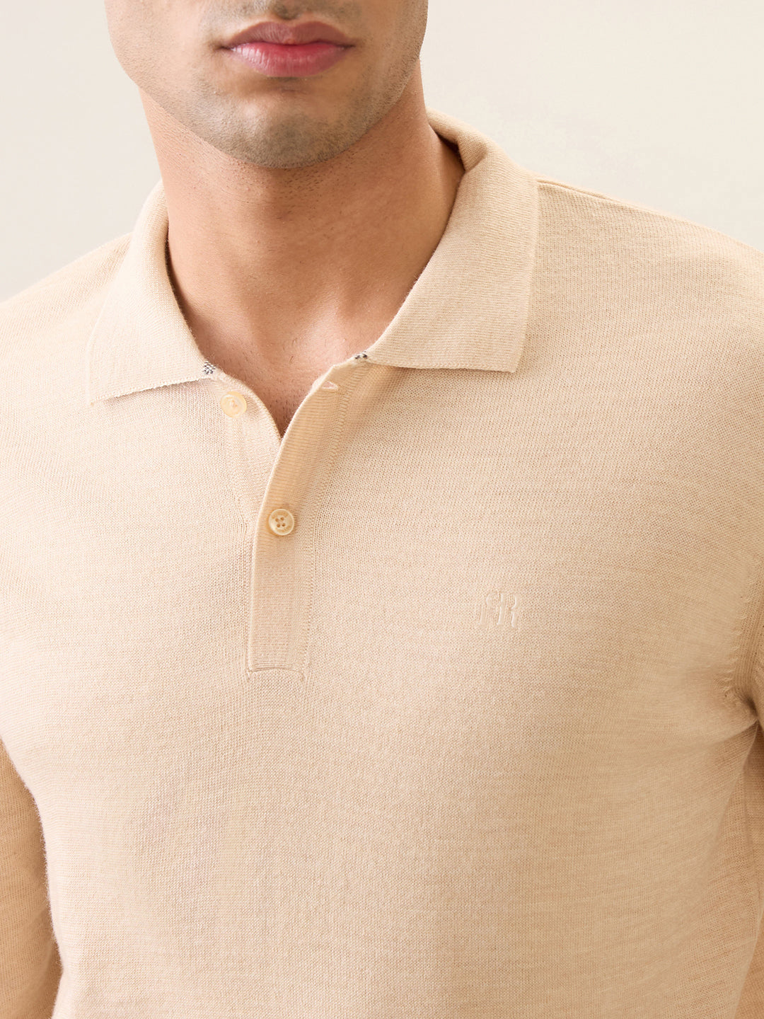 Raymond Men Brown Solid Contemporary Fit Wool Blend Full Sleeve Polo Neck Collar Sweater