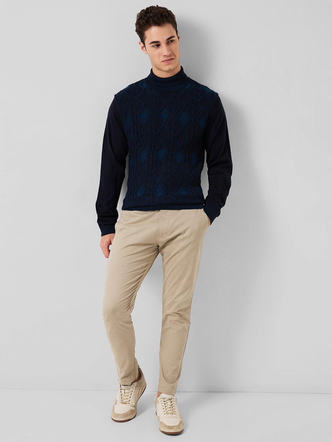 Raymond Men Blue Argyle Contemporary Fit Wool Blend Sweaters