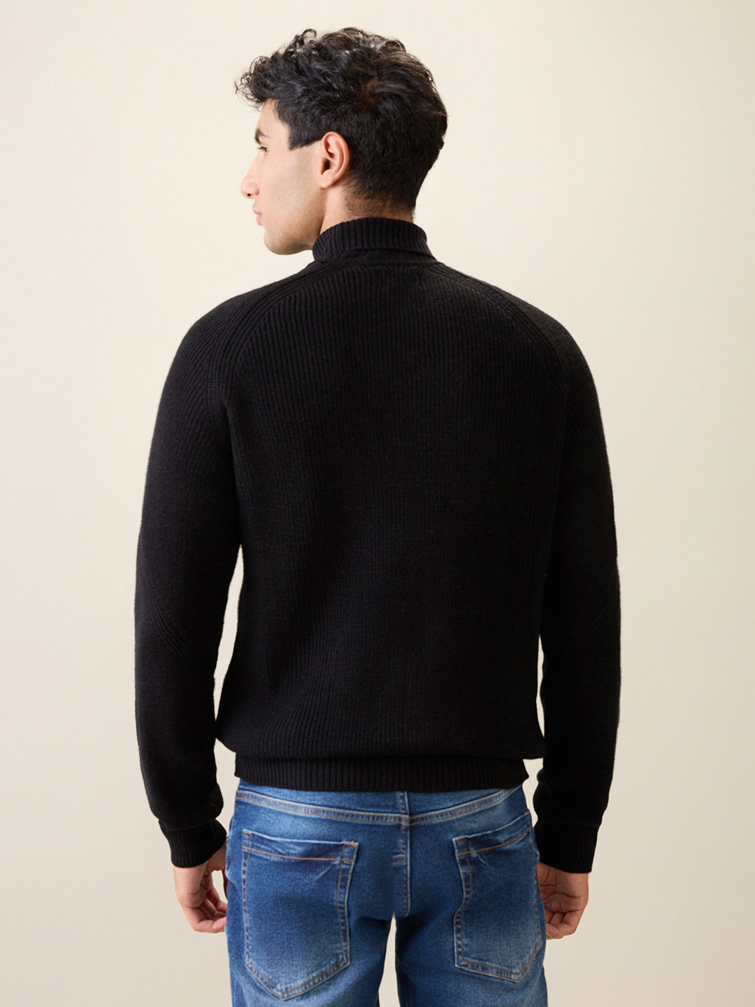 Raymond Men Black Structure Regular Fit Acro Blend Full Sleeve Turtle Neck Collar Sweater