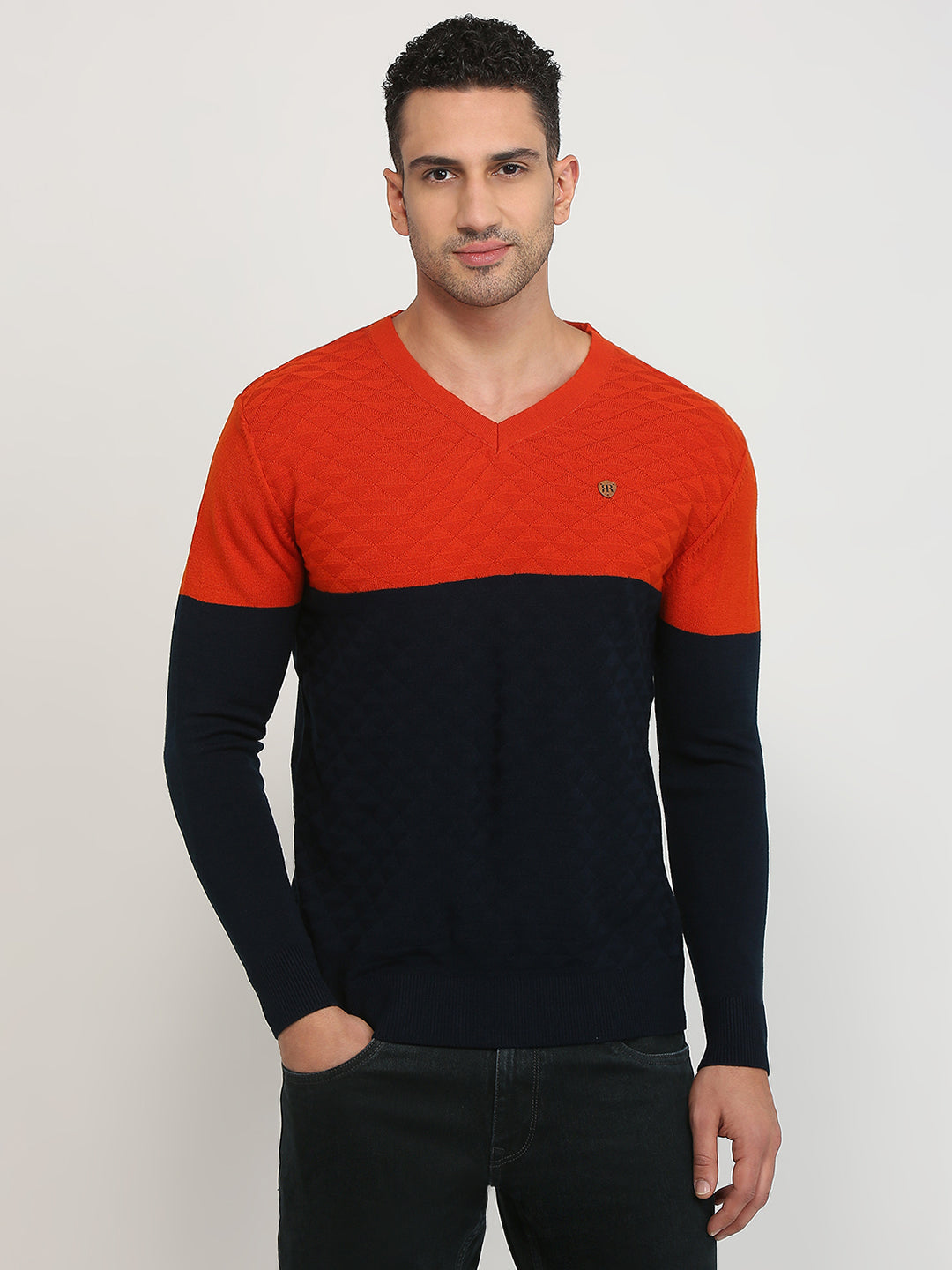 Raymond Men Orange Structure Acrylic Sweater