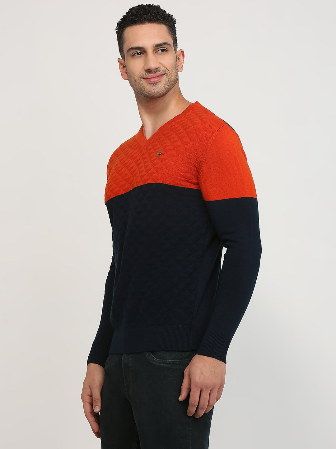 Raymond Men Orange Structure Acrylic Sweater