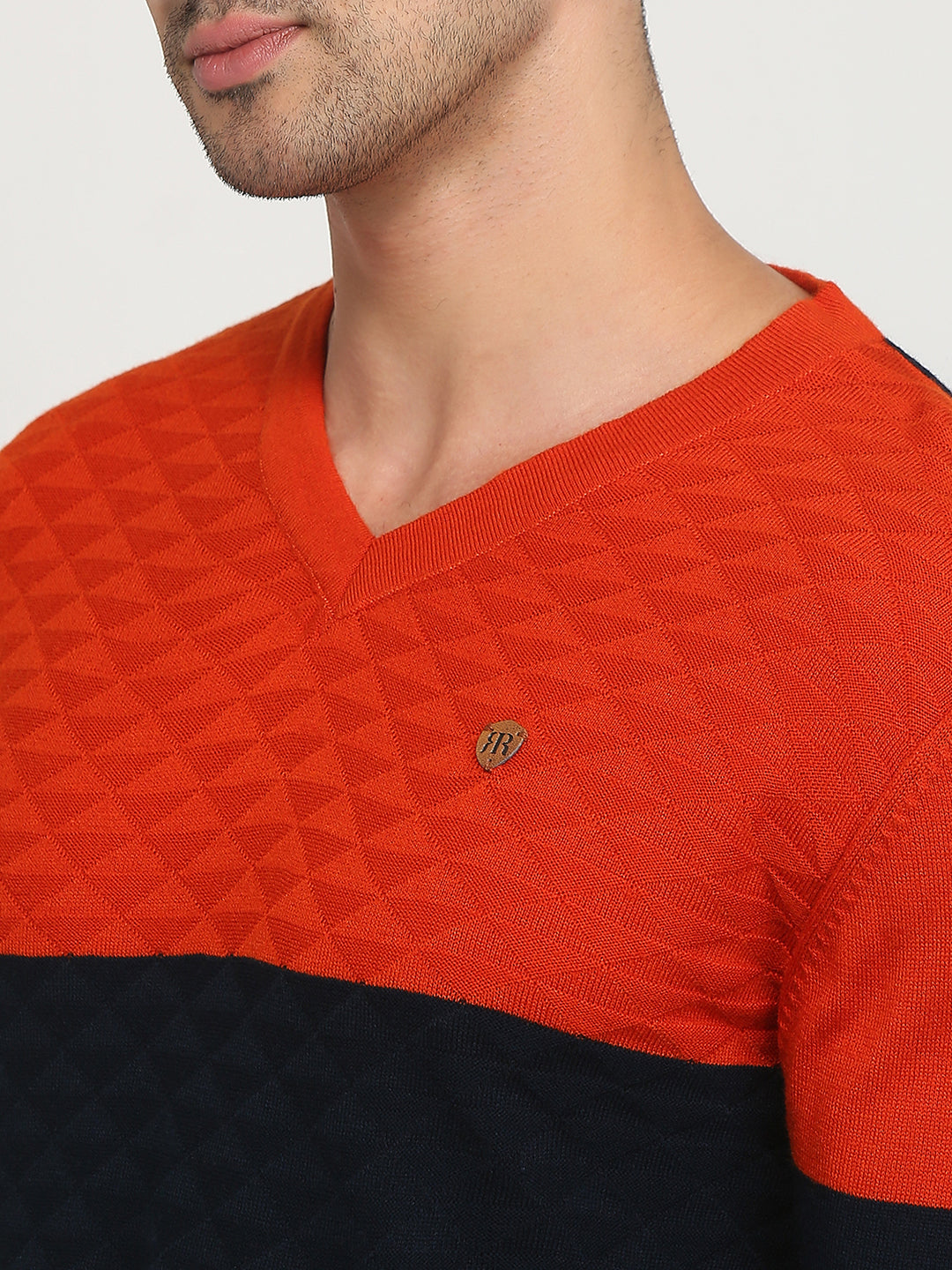 Raymond Men Orange Structure Acrylic Sweater