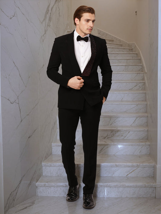 Ethnix by Raymond Men Black Embroidery Tailored fit Polyster Blend Suit