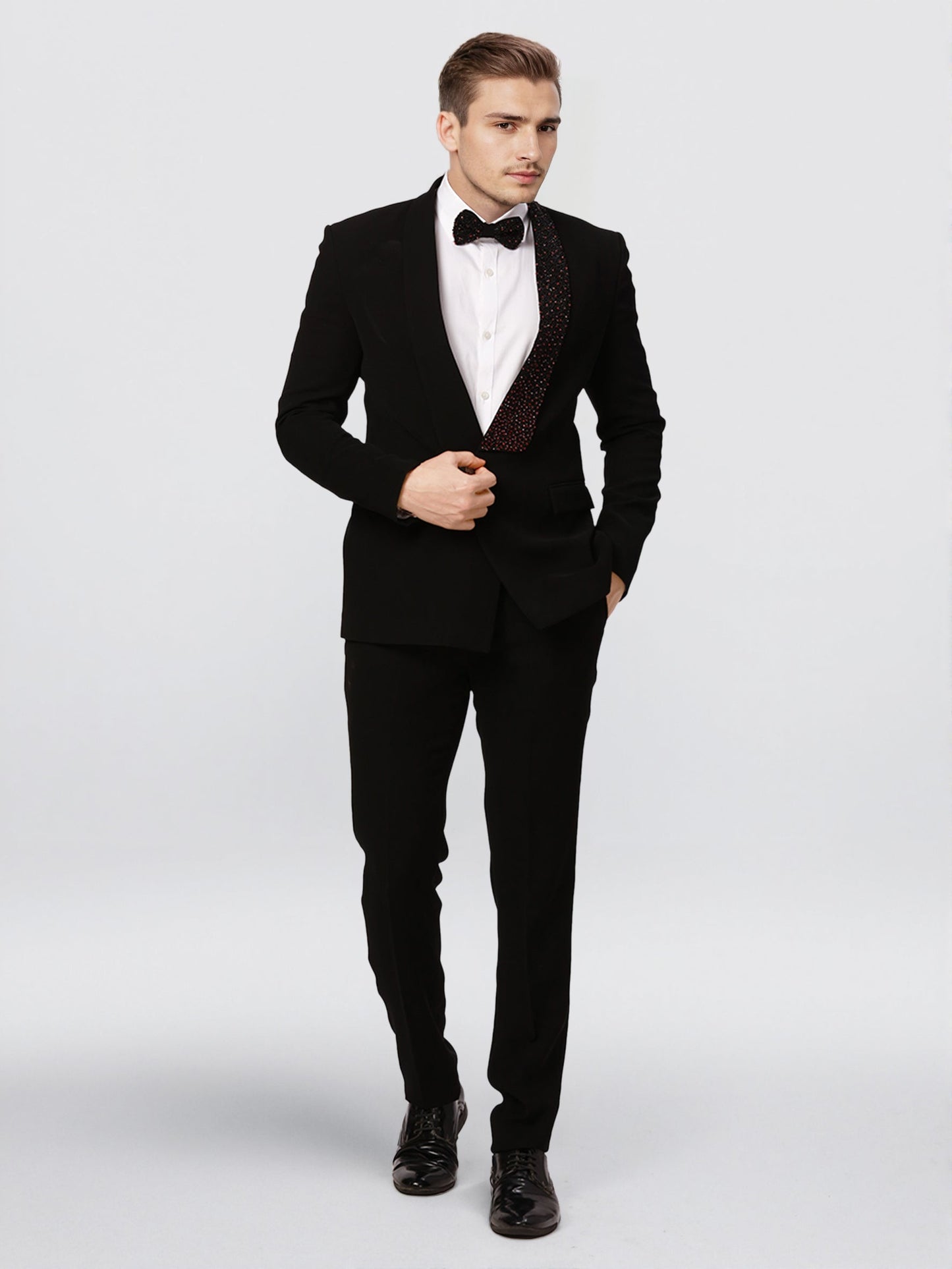 Ethnix by Raymond Men Black Embroidery Tailored fit Polyster Blend Suit