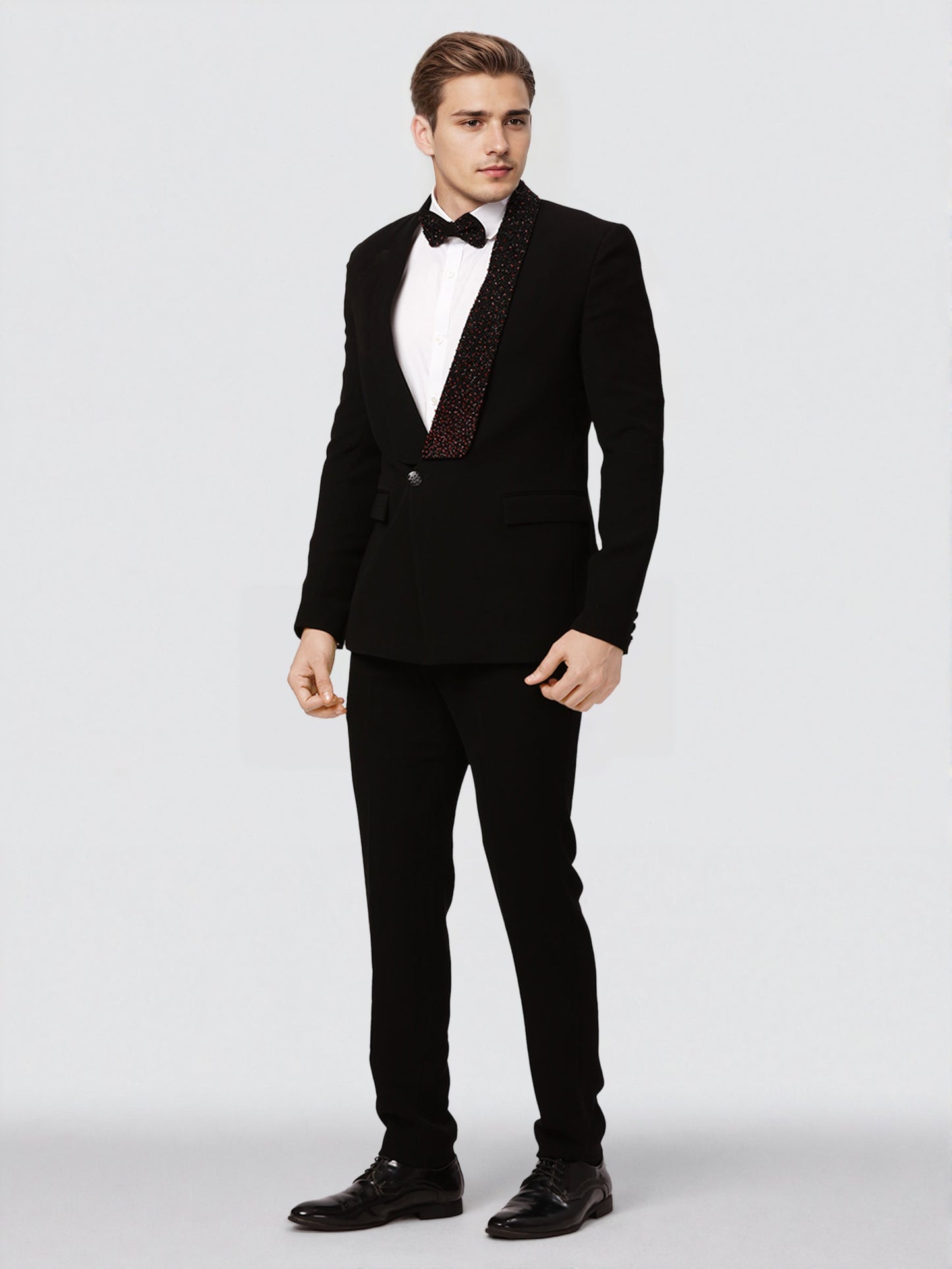 Ethnix by Raymond Men Black Embroidery Tailored fit Polyster Blend Suit
