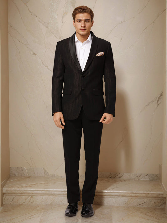 Ethnix by Raymond Men Black Structure Tailored fit Polyster Blend Suit