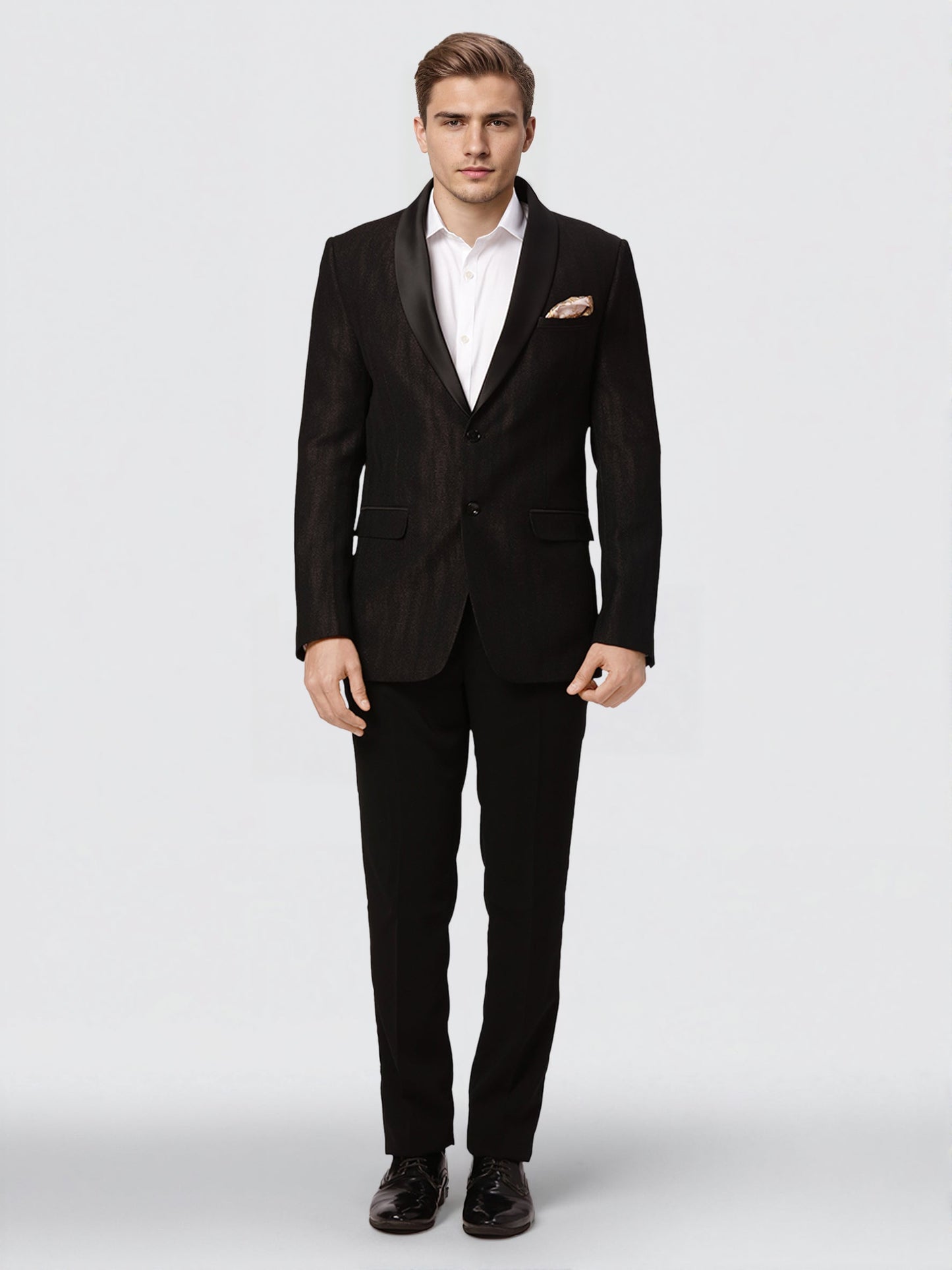 Ethnix by Raymond Men Black Structure Tailored fit Polyster Blend Suit
