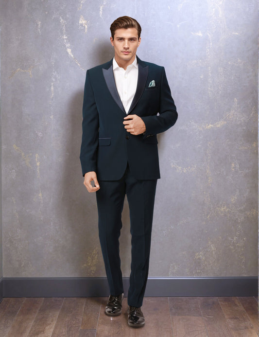 Ethnix by Raymond Men Blue Dobby Tailored fit Polyster Blend Suit