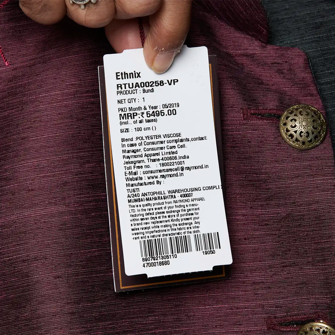 Men Purple Polyester Blend Bundi