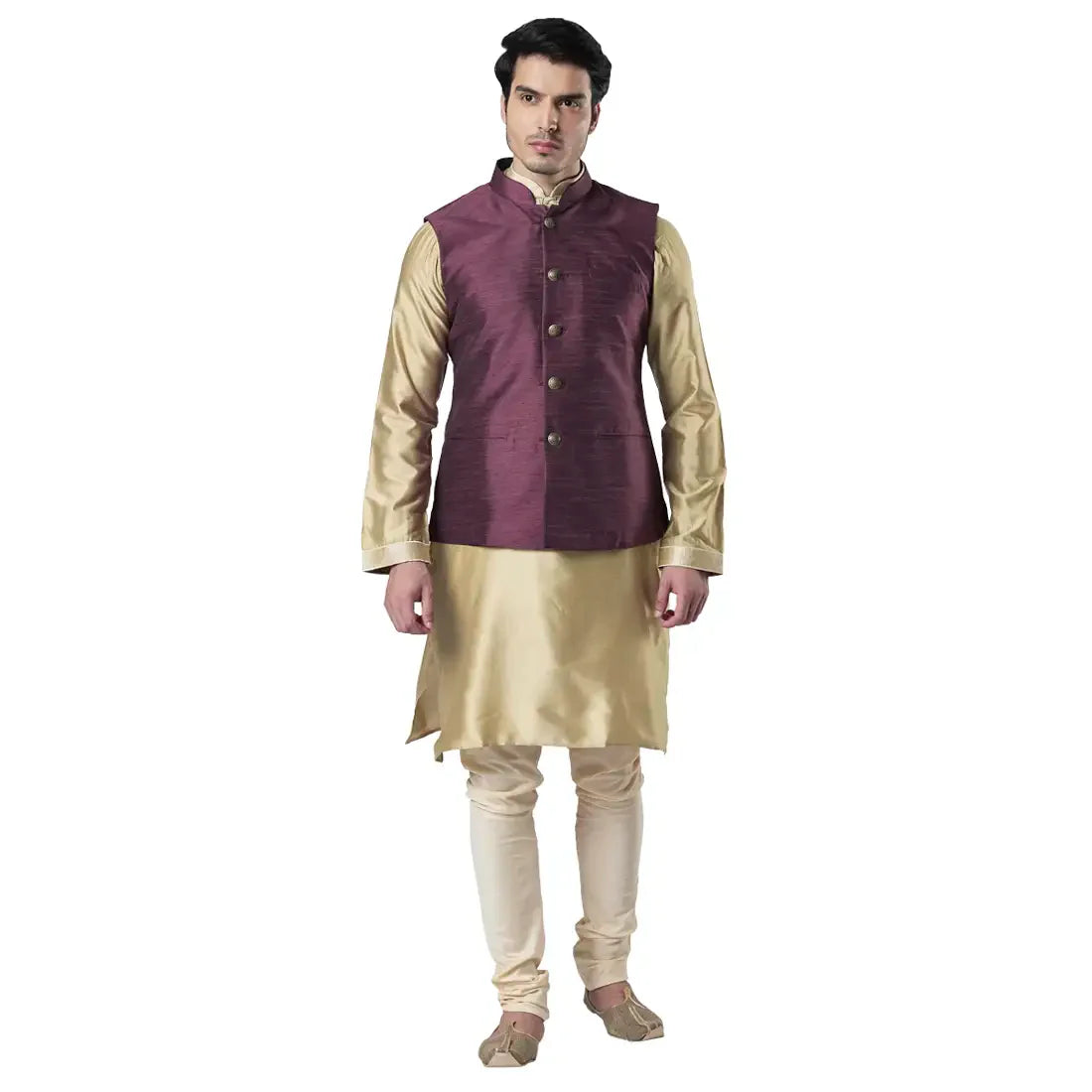 Men Purple Polyester Blend Bundi