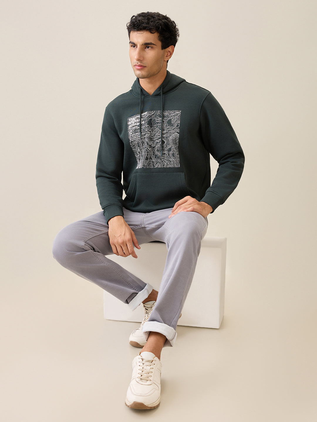 Parx Men Green Graphic Regular Fit Cotton Blend Full Sleeve Sweatshirt