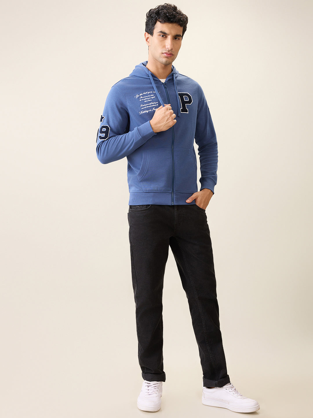 Parx Men Blue Graphic Regular Fit Cotton Blend Full Sleeve Sweatshirt