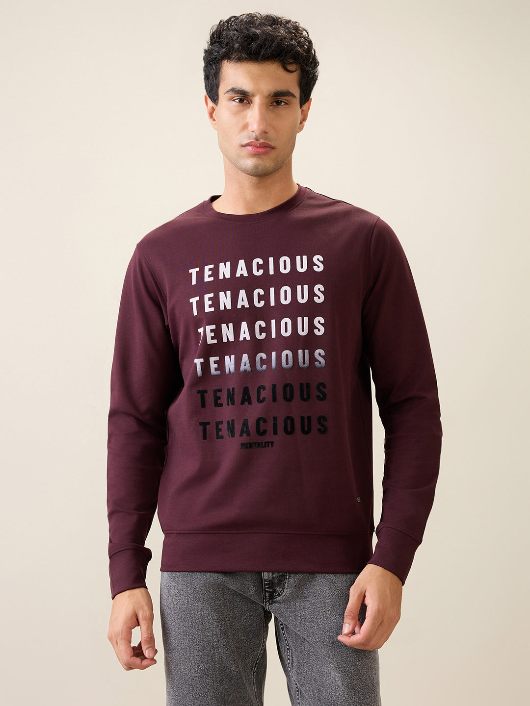 Parx Men Purple Graphic Regular Fit Cotton Blend Full Sleeve Round Neck Collar Sweatshirt