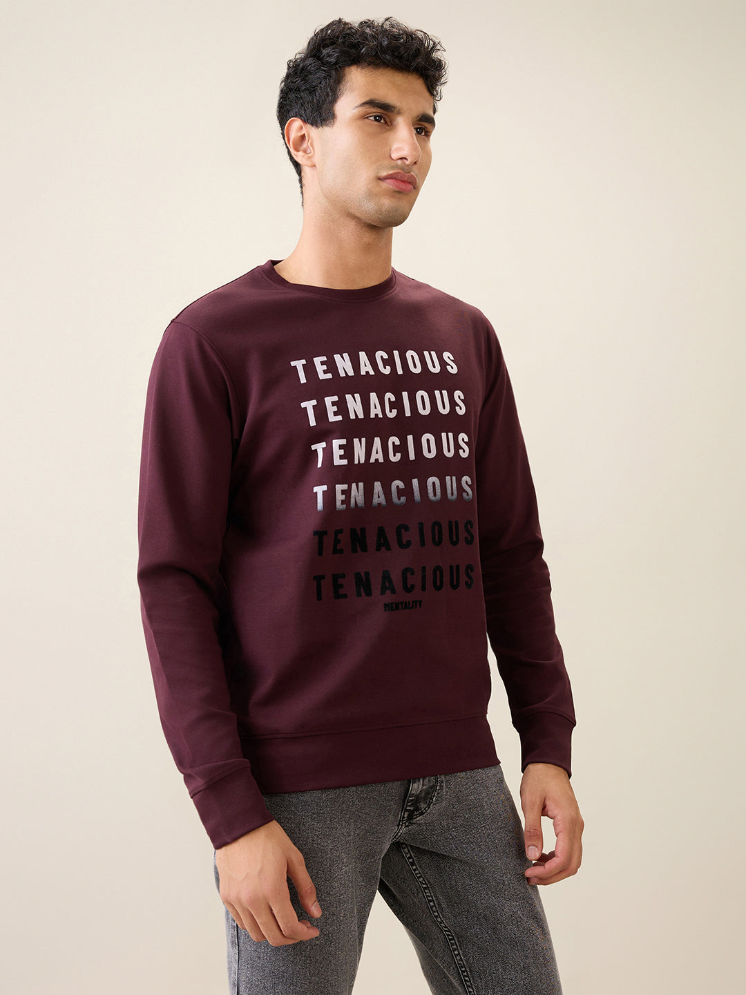 Parx Men Purple Graphic Regular Fit Cotton Blend Full Sleeve Round Neck Collar Sweatshirt