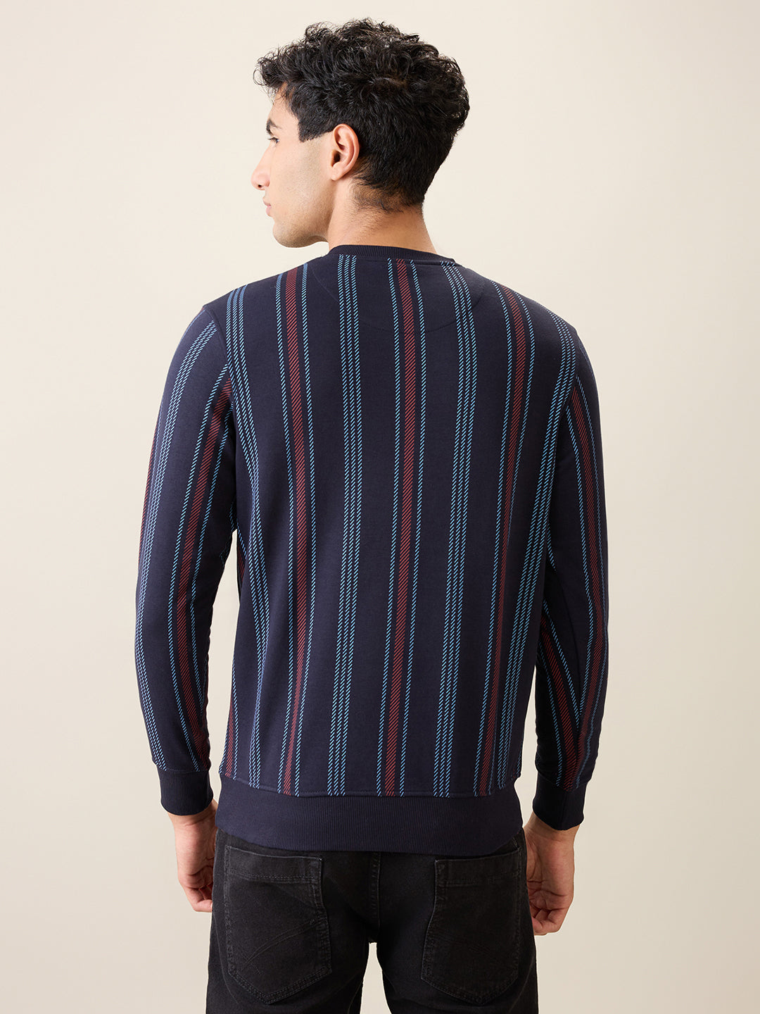 Parx Men Blue Printed Regular Fit Cotton Blend Full Sleeve Round Neck Collar Sweatshirt