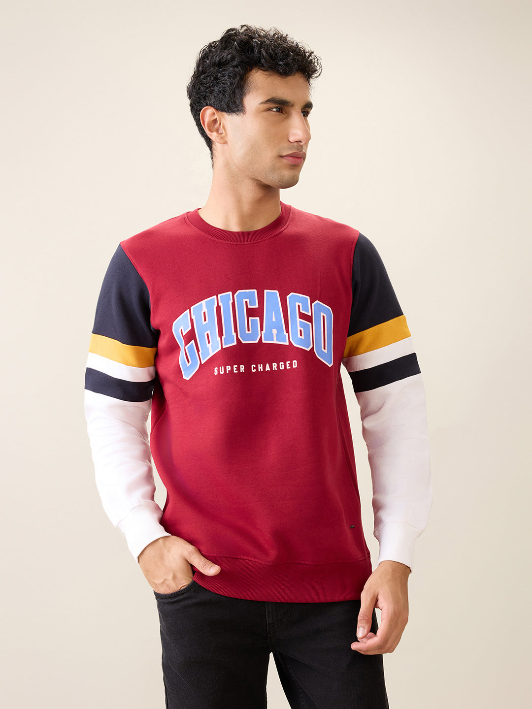 Parx Men White Printed Regular Fit Cotton Blend Full Sleeve Round Neck Collar Sweatshirt