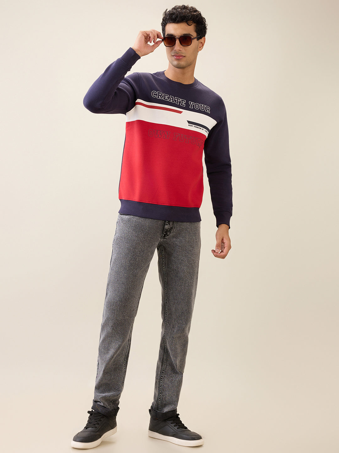 Parx Men Blue Cut & Sew Regular Fit Cotton Blend Full Sleeve Round Neck Collar Sweatshirt