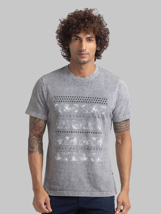 Parx Men Grey Graphic Print Regular Fit Half Sleeve Round Neck T-Shirt