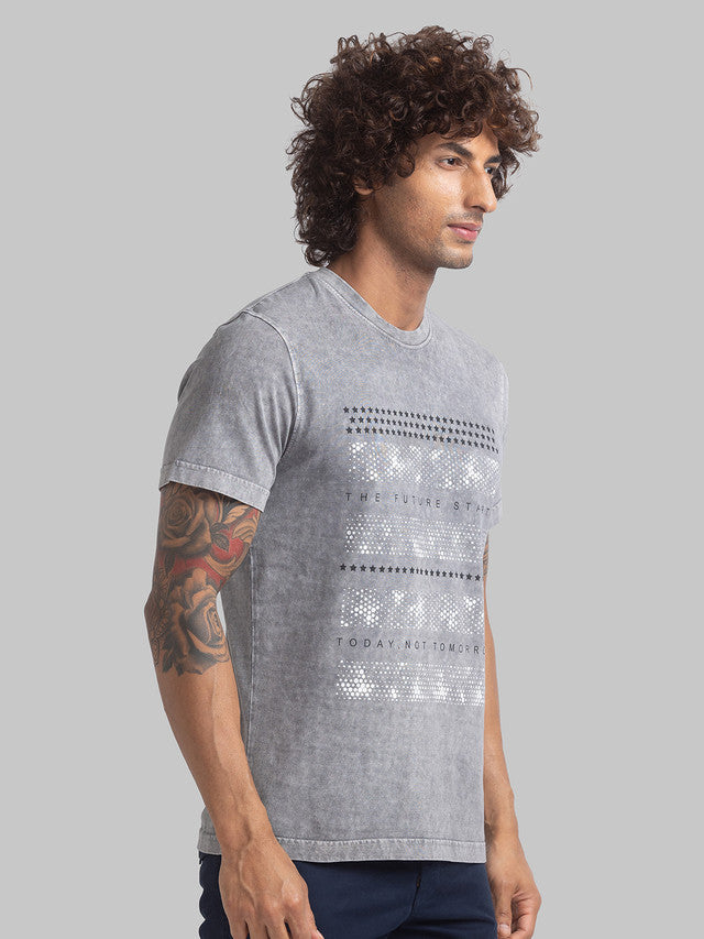 Parx Men Grey Graphic Print Regular Fit Half Sleeve Round Neck T-Shirt