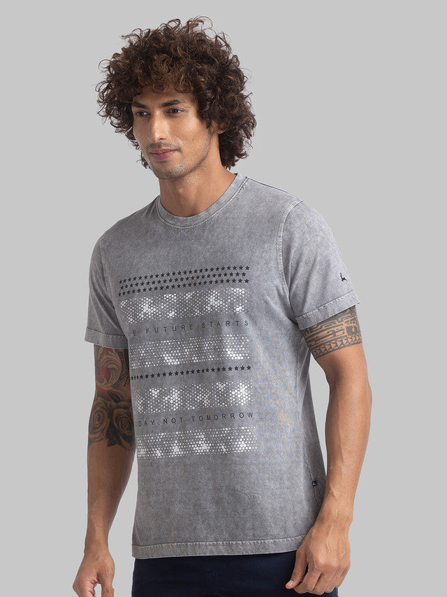 Parx Men Grey Graphic Print Regular Fit Half Sleeve Round Neck T-Shirt