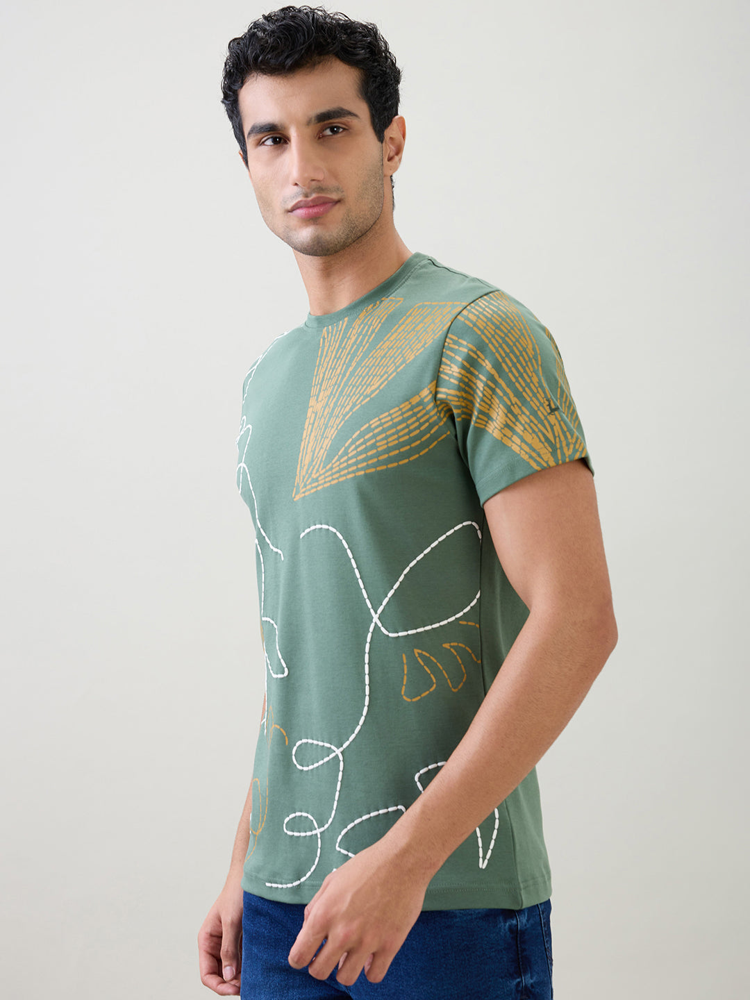 Parx Men Green Graphic Regular Fit Cotton Half Sleeve T-Shirt