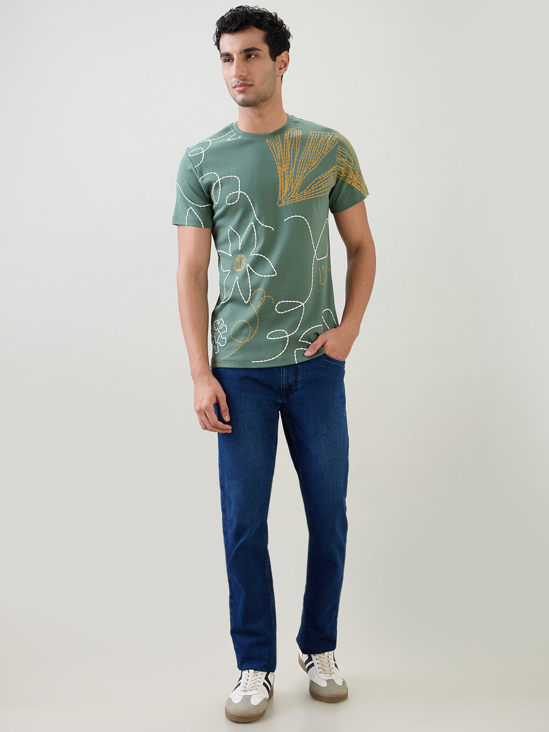 Parx Men Green Graphic Regular Fit Cotton Half Sleeve T-Shirt