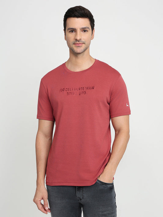 Parx Men Red Graphic Regular Fit Cotton Half Sleeve Round Neck Collar T-Shirt