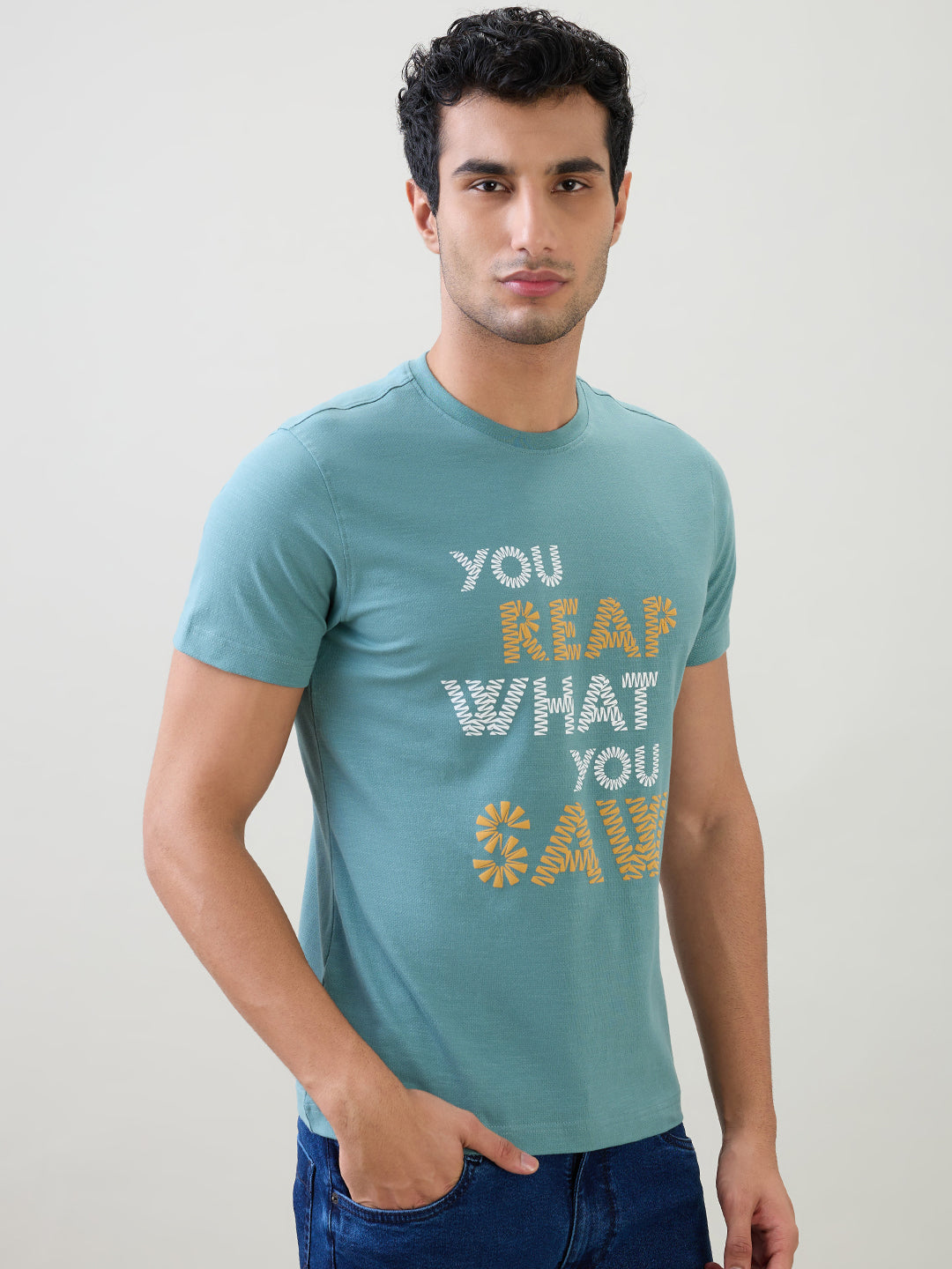 Parx Men Green Graphic Regular Fit Cotton Half Sleeve T-Shirt