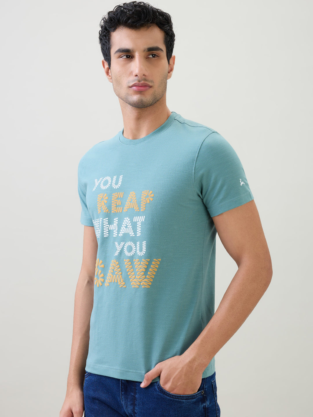 Parx Men Green Graphic Regular Fit Cotton Half Sleeve T-Shirt