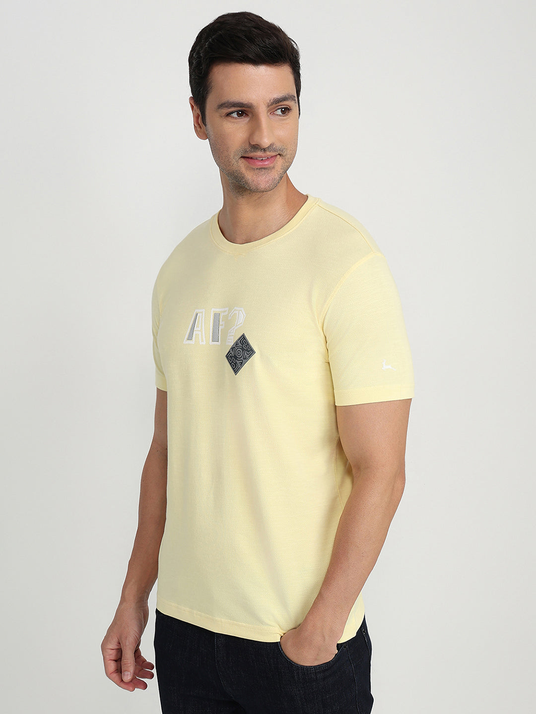 Parx Men Yellow Graphic Regular Fit Cotton Half Sleeve Round Neck Collar T-Shirt