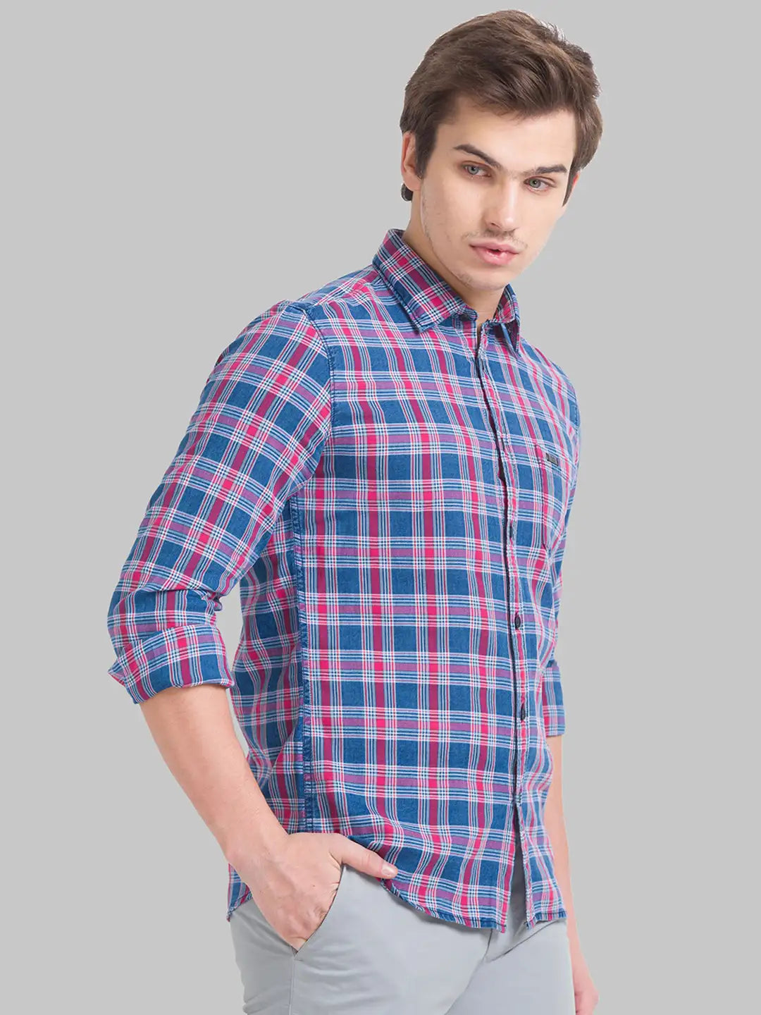 Men Red Slim Fit Checks Cotton Full Sleeve Shirts