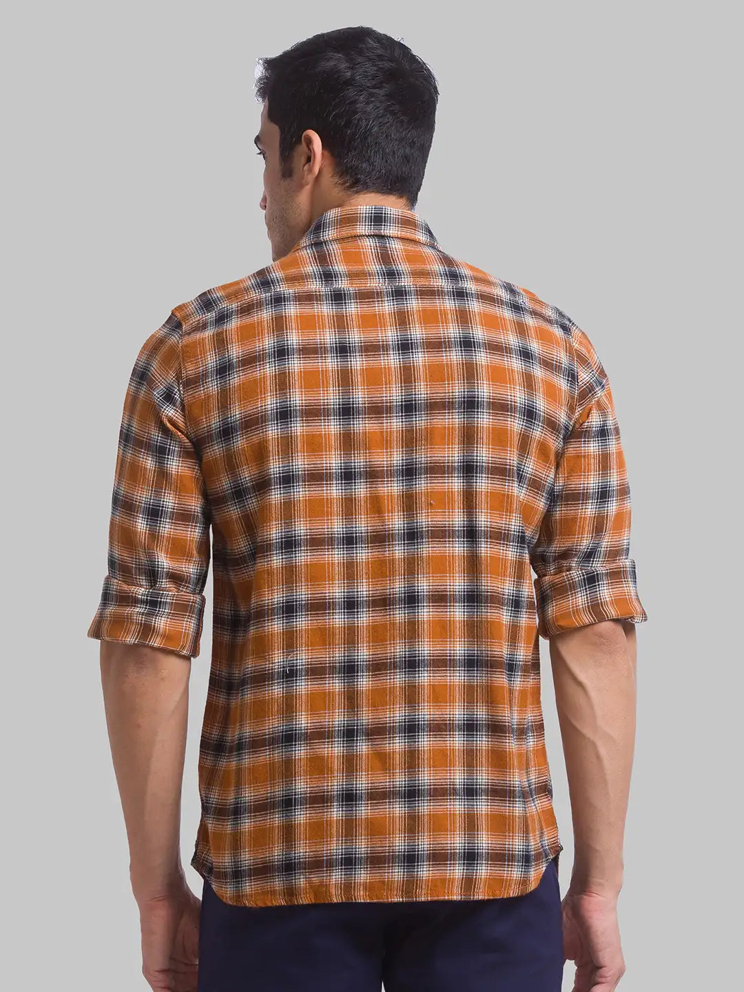 Men Brown Slim Fit Checks Cotton Full Sleeve Shirts