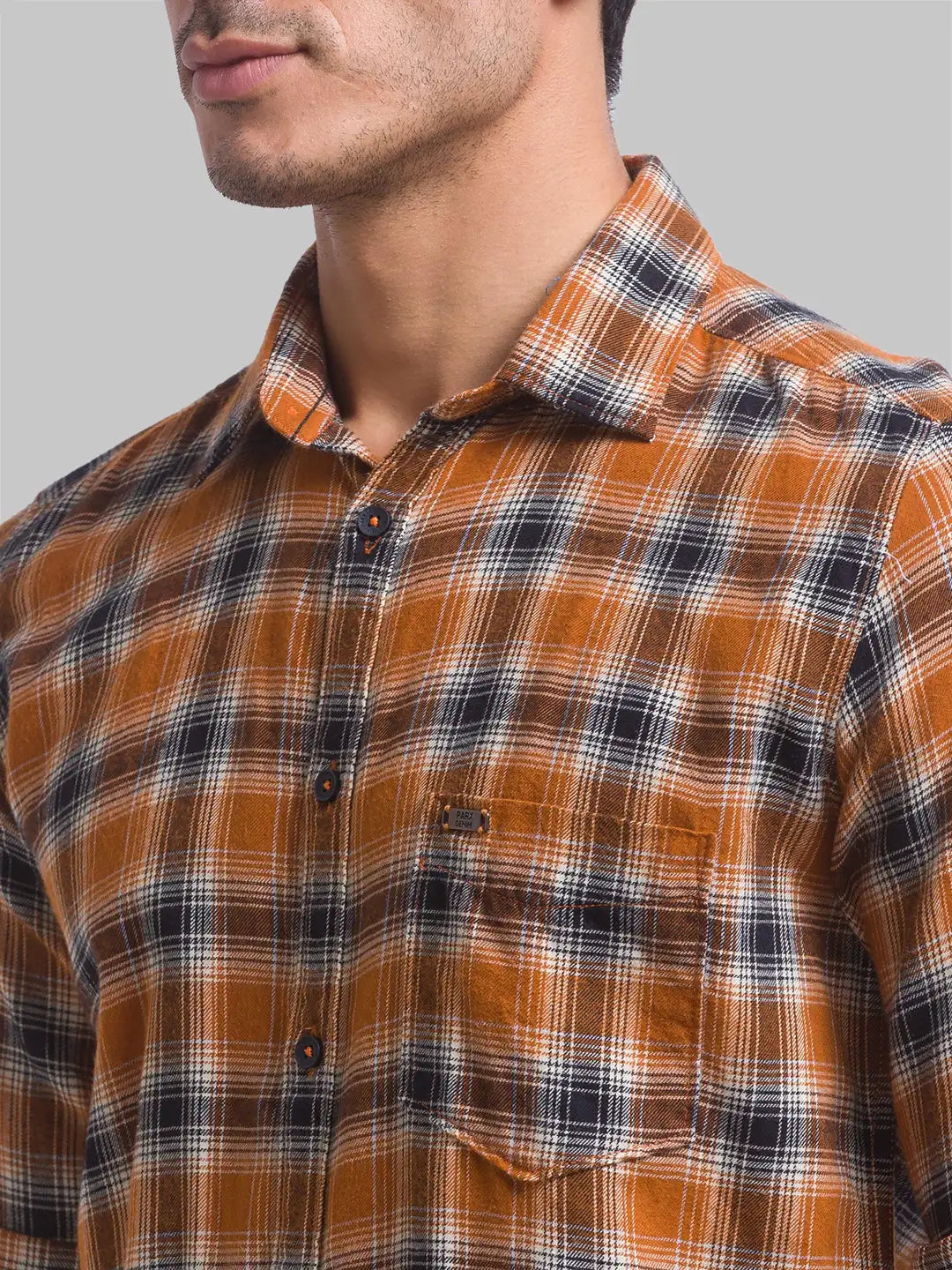 Men Brown Slim Fit Checks Cotton Full Sleeve Shirts