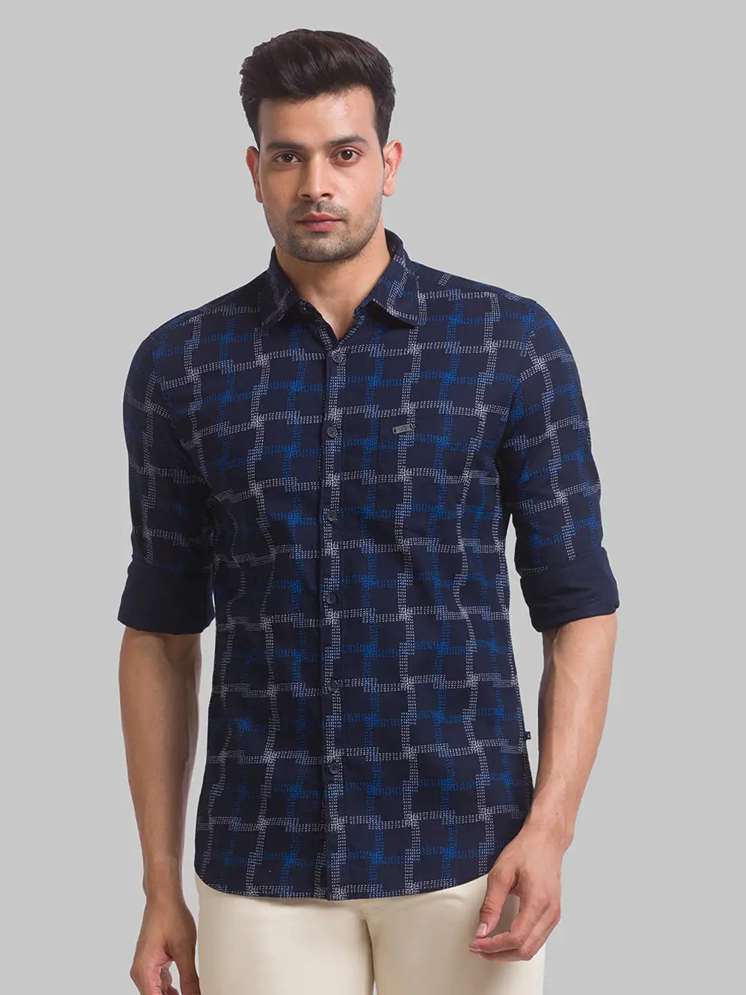 Men Blue Slim Fit Print Cotton Full Sleeve Shirts