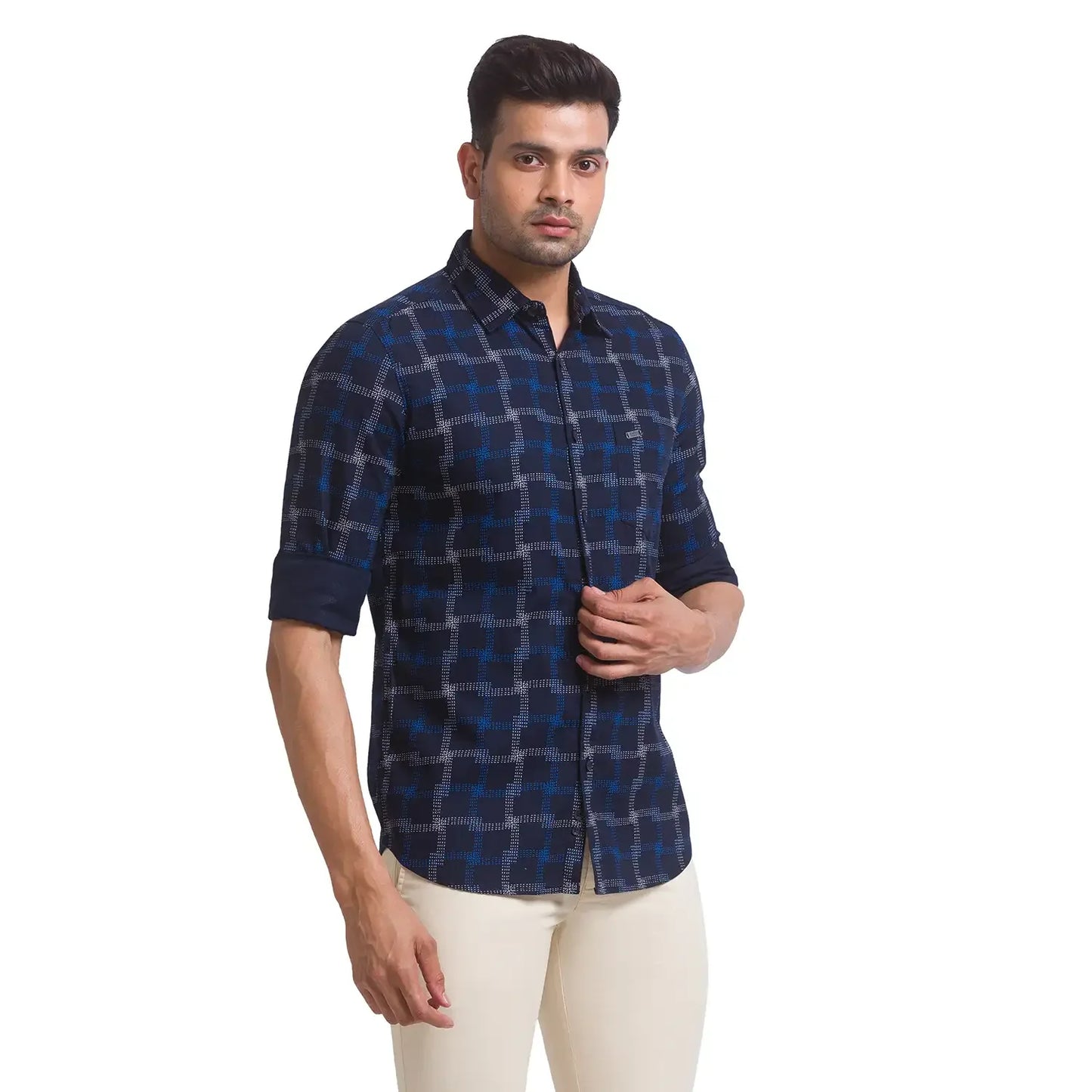 Men Blue Slim Fit Print Cotton Full Sleeve Shirts