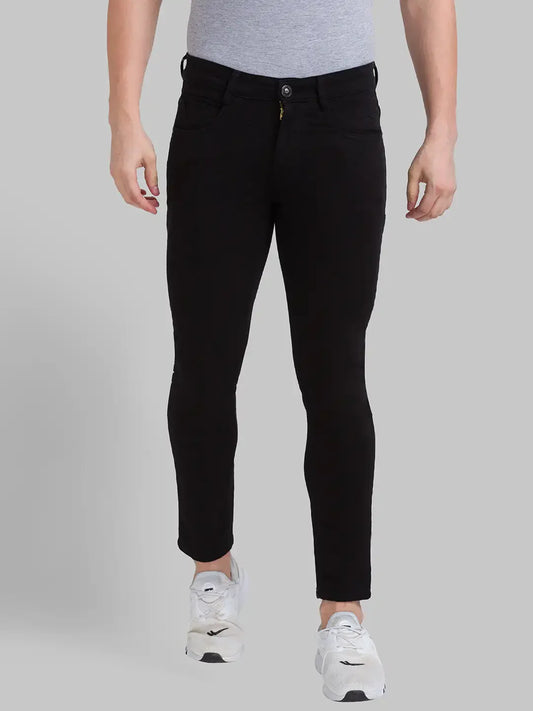 Men Black Skinny Cropped Fit Dobby Cotton Blend Jeans