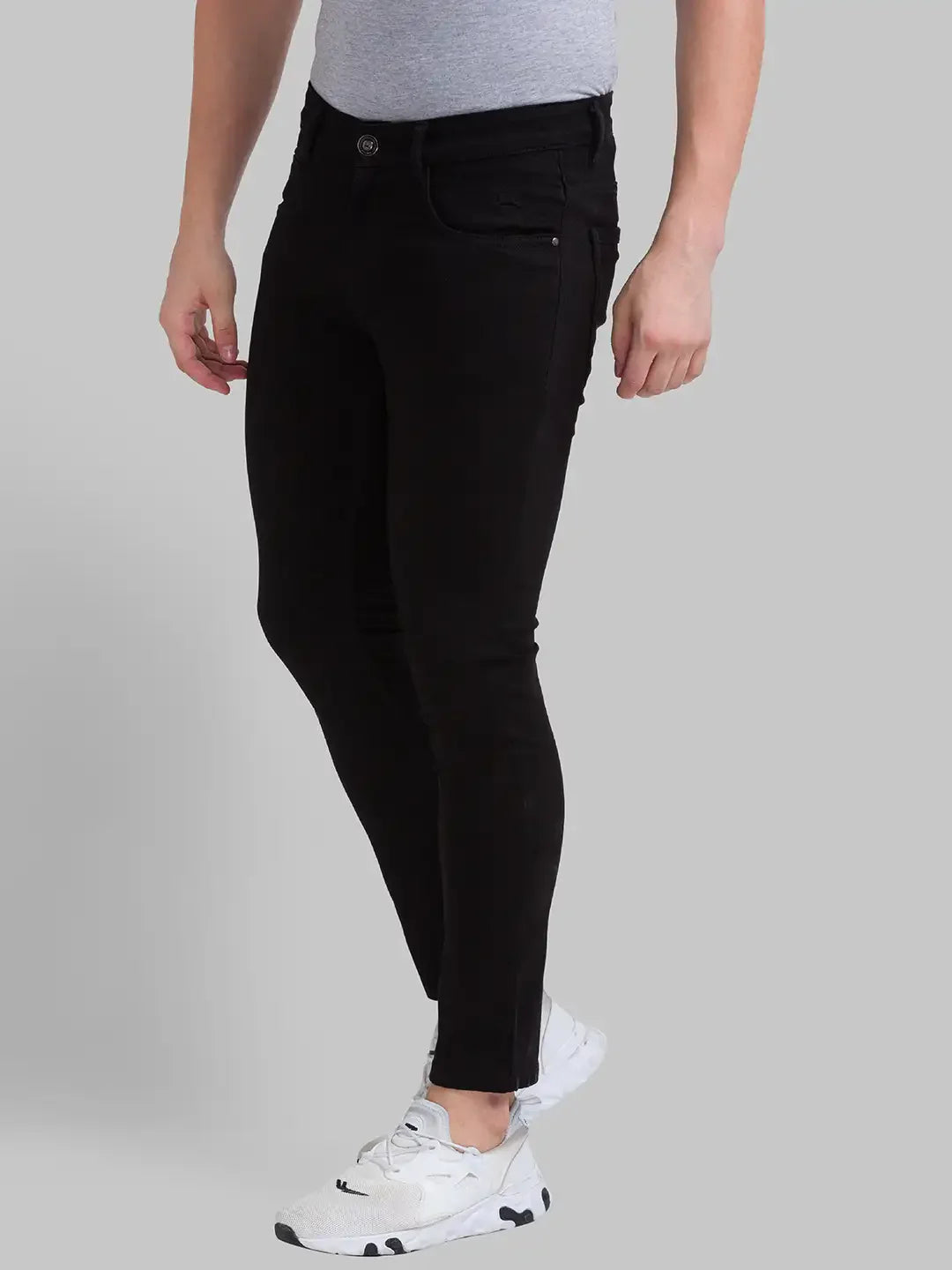Men Black Skinny Cropped Fit Dobby Cotton Blend Jeans